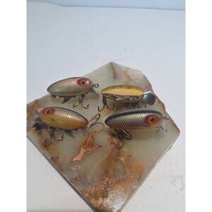 Lot of 4 Vintage C.A. Clark Water Scout Fishing Lures Wooden Crankbaits